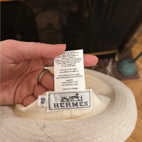 Hermes Women Linen Cotton Blend With Leather Strap Fedora Hat - Picture 7 of 7